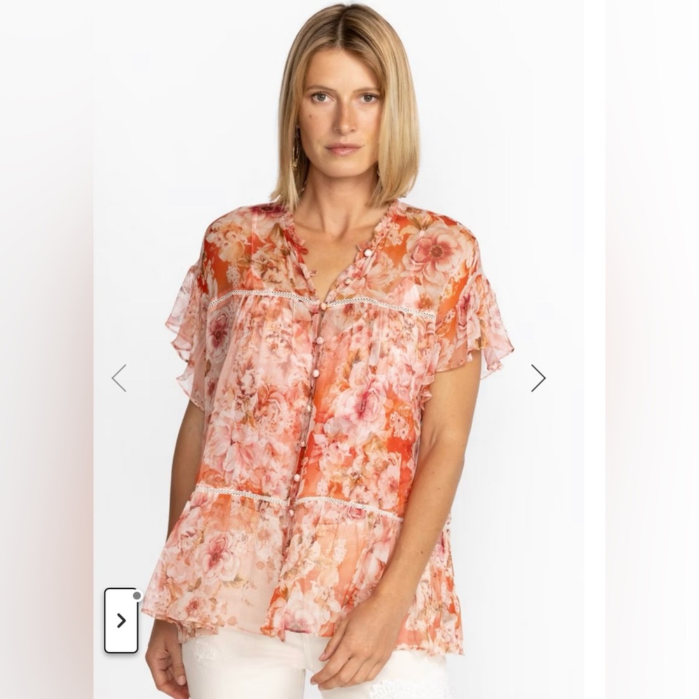 Johnny Was 100% silk Floral Blouse w/Camisole- Pink and Red